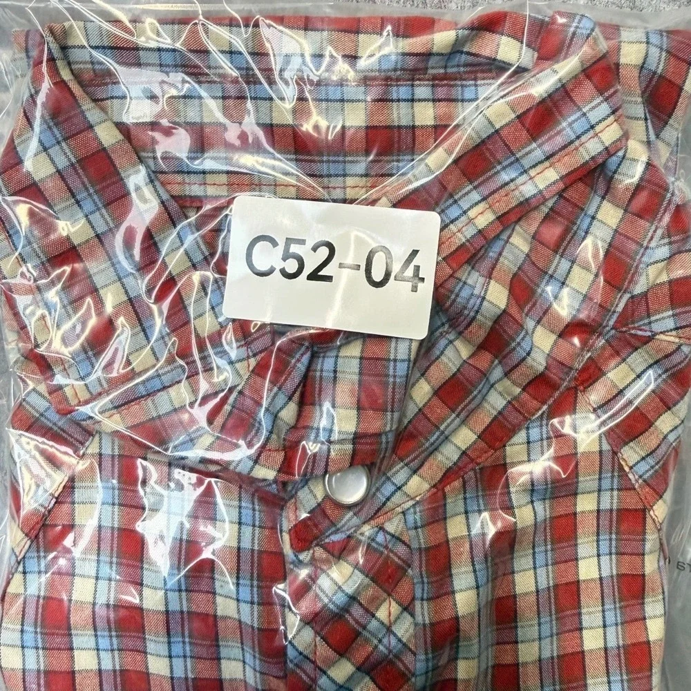 Dickies Western Shirt Mens S Pearl Snap Cotton Blend Red Blue Plaid Short Sleeve